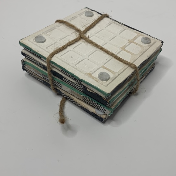 Black & White Check Plaid Pattern Ceramic Coasters | Bundle of 4 Dining Kitchen - Picture 4 of 7